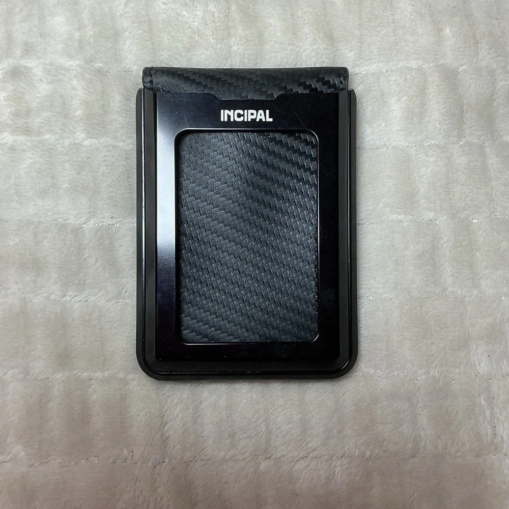 INCIPAL Carbon Fiber Minimalist Wallet Metal Frame Slim Bifold Card Holder Black